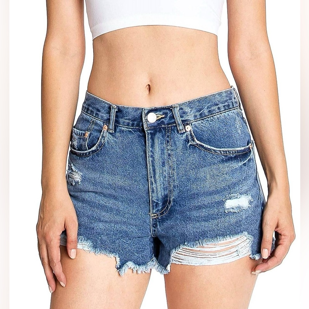 NWT Forever 21 Women's Blue Distressed High Rise Denim Shorts
